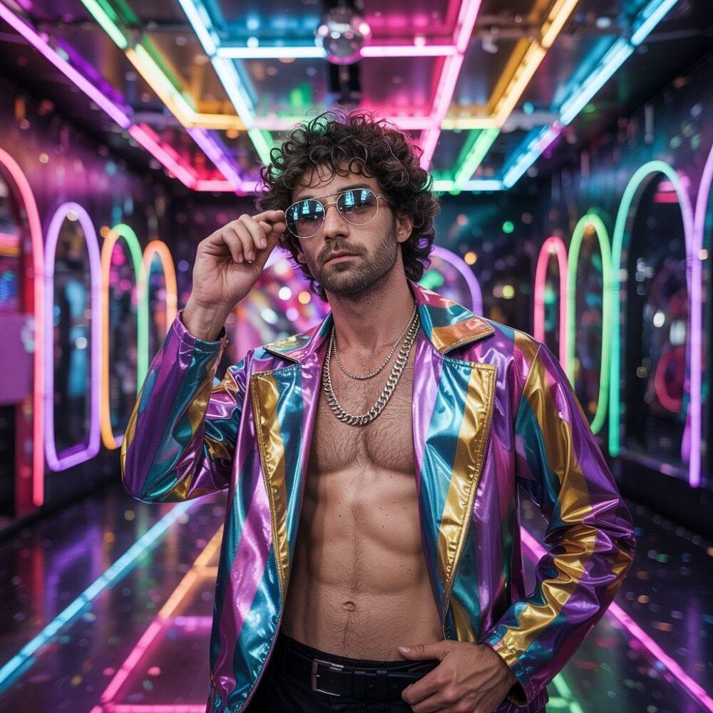 kolorowe garnitury męskie 1980