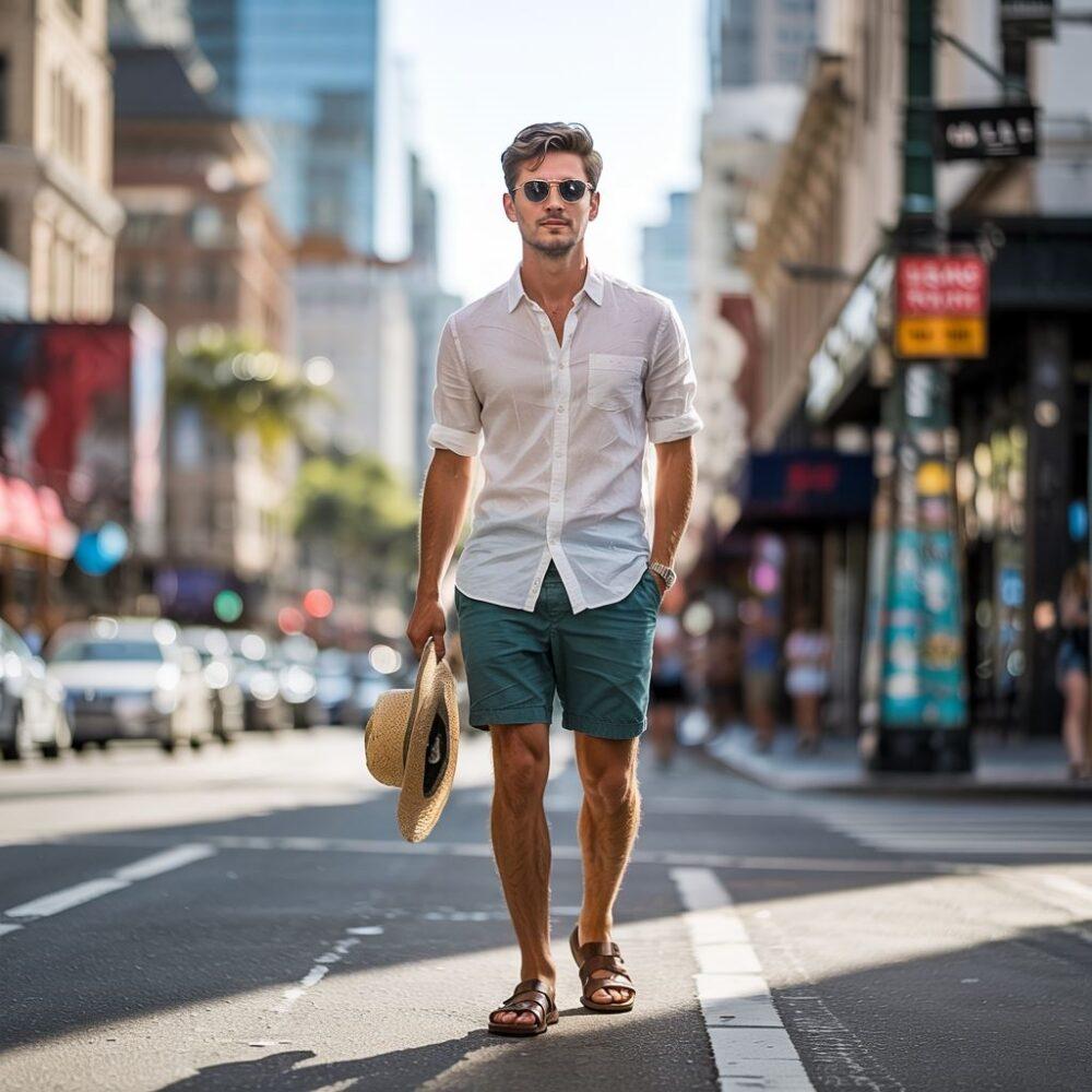 mężczyzna w jasnej koszuli