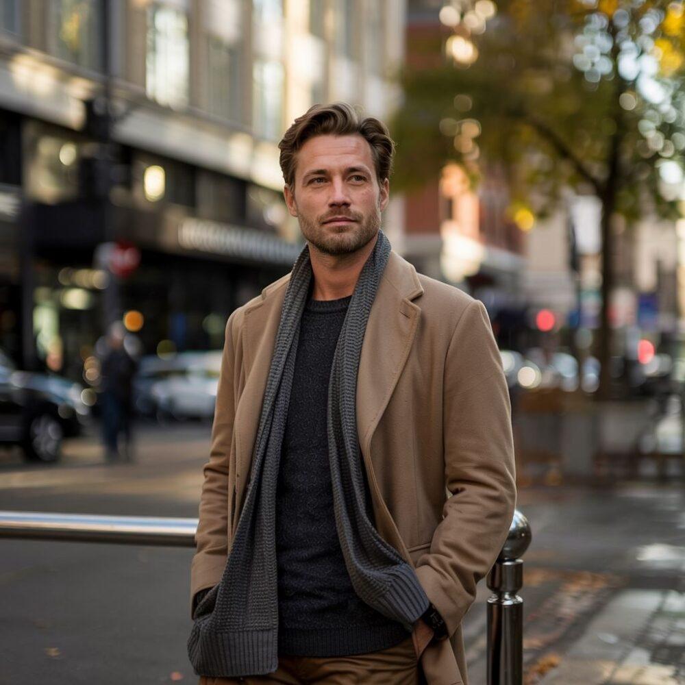 modny mężczyzna w parku jesienią