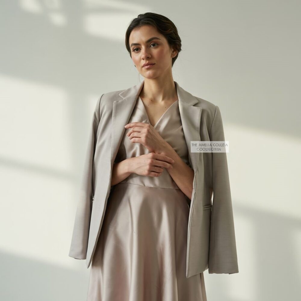 modny żakiet na sukience maxi