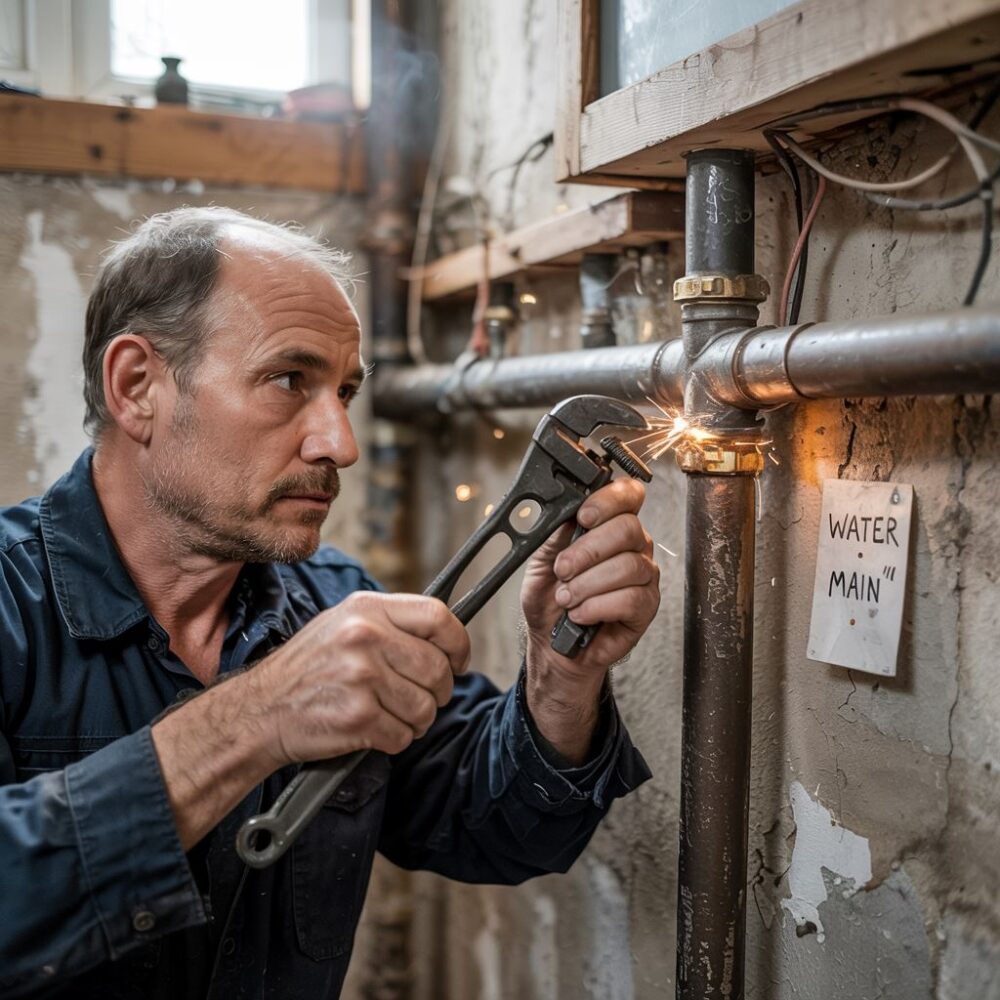 narzędzia hydrauliczne przy rurze