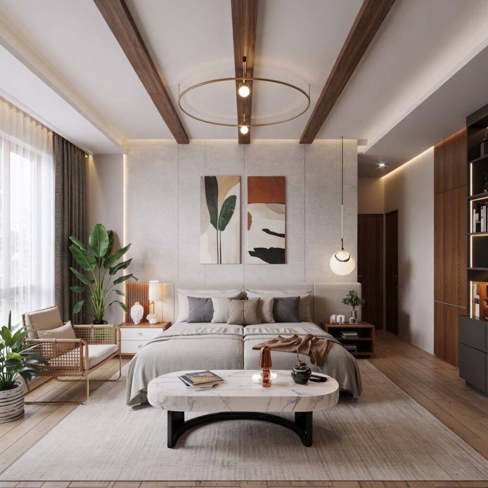 nowoczesny sufit z oświetleniem LED