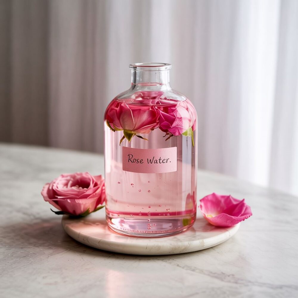 płatki róż na stole