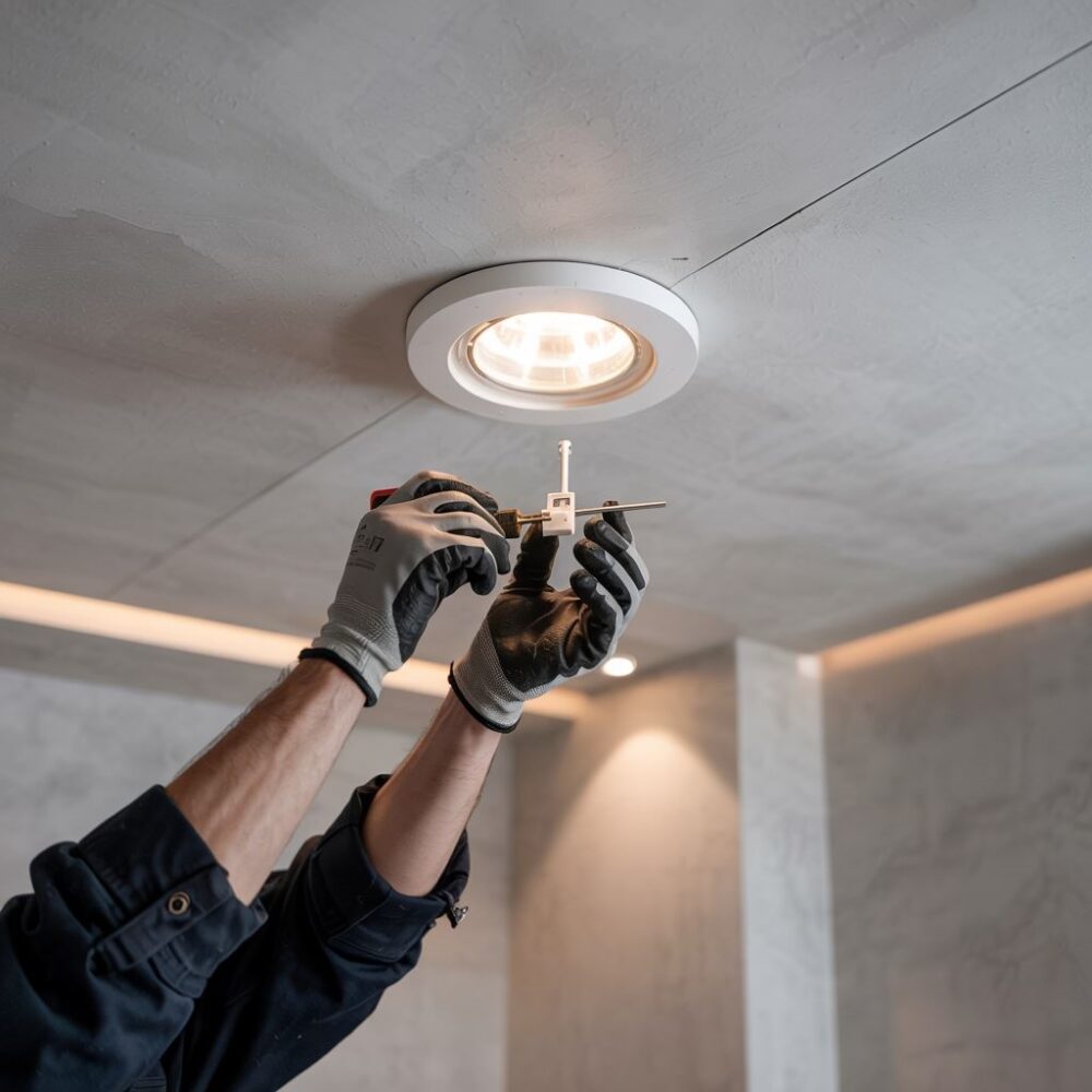 ręka przy lampie sufitowej