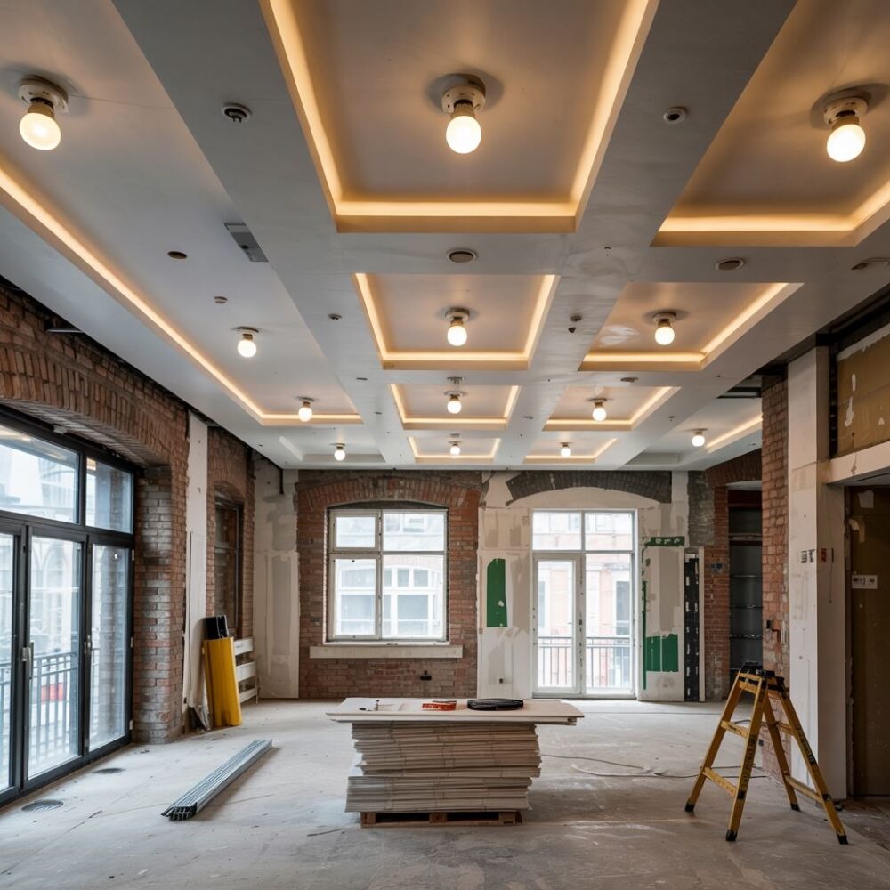 sufit podwieszany z halogenami