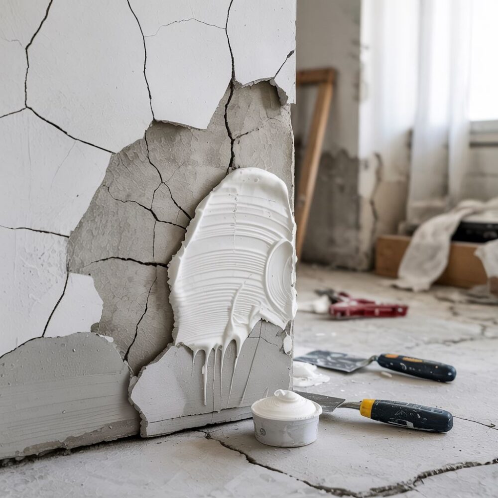 szpachlowanie ściany masą naprawczą